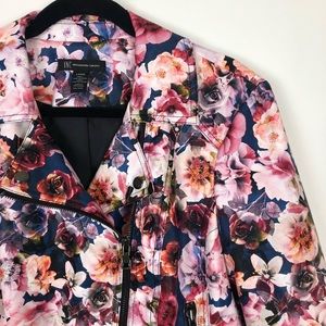 Inc faux leather Moto jacket floral biker-chic EUC